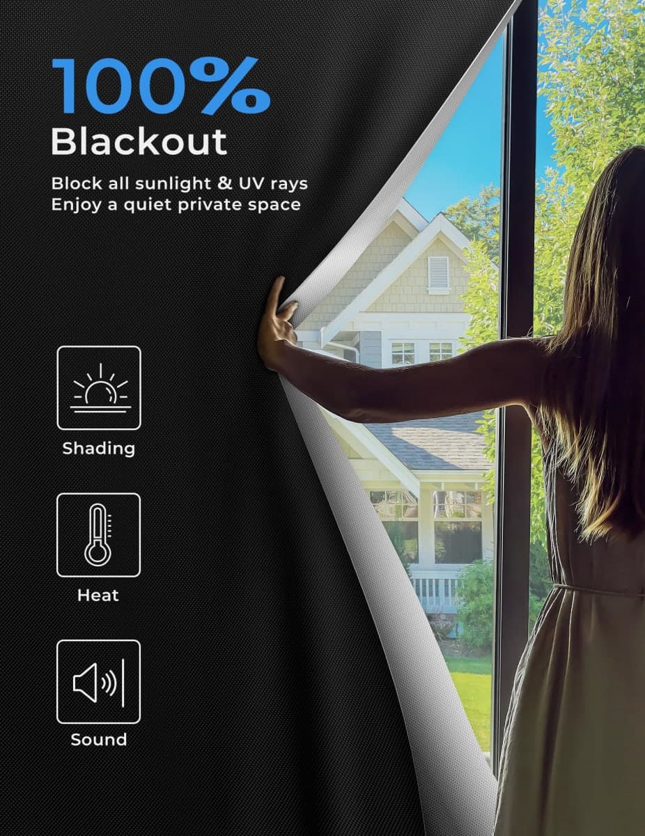 Sumobaby Blackout Curtains for Bedroom Portable 42"x60",No Drill Black Out Shades with Upgraded Hook&Loop Tapes,100% Blackout Window Cover,Thermal Insulated Blinds for Bedroom,Nursery(1 Panel,Black) thumbnail 2