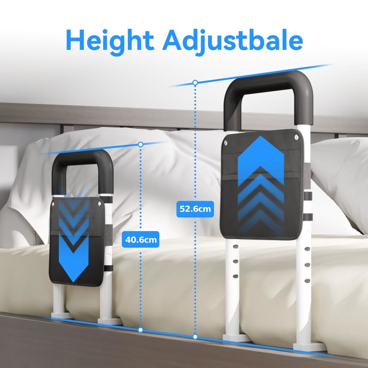 Bed Rails for Elderly Adults Safety - Adjustable Flat-Tube Design Bedrail for seniors with Storage Pocket and Non-Slip Handle for Getting in&out of Bed, hold up to 300LBs - Fits Twin Full Queen King thumbnail 3