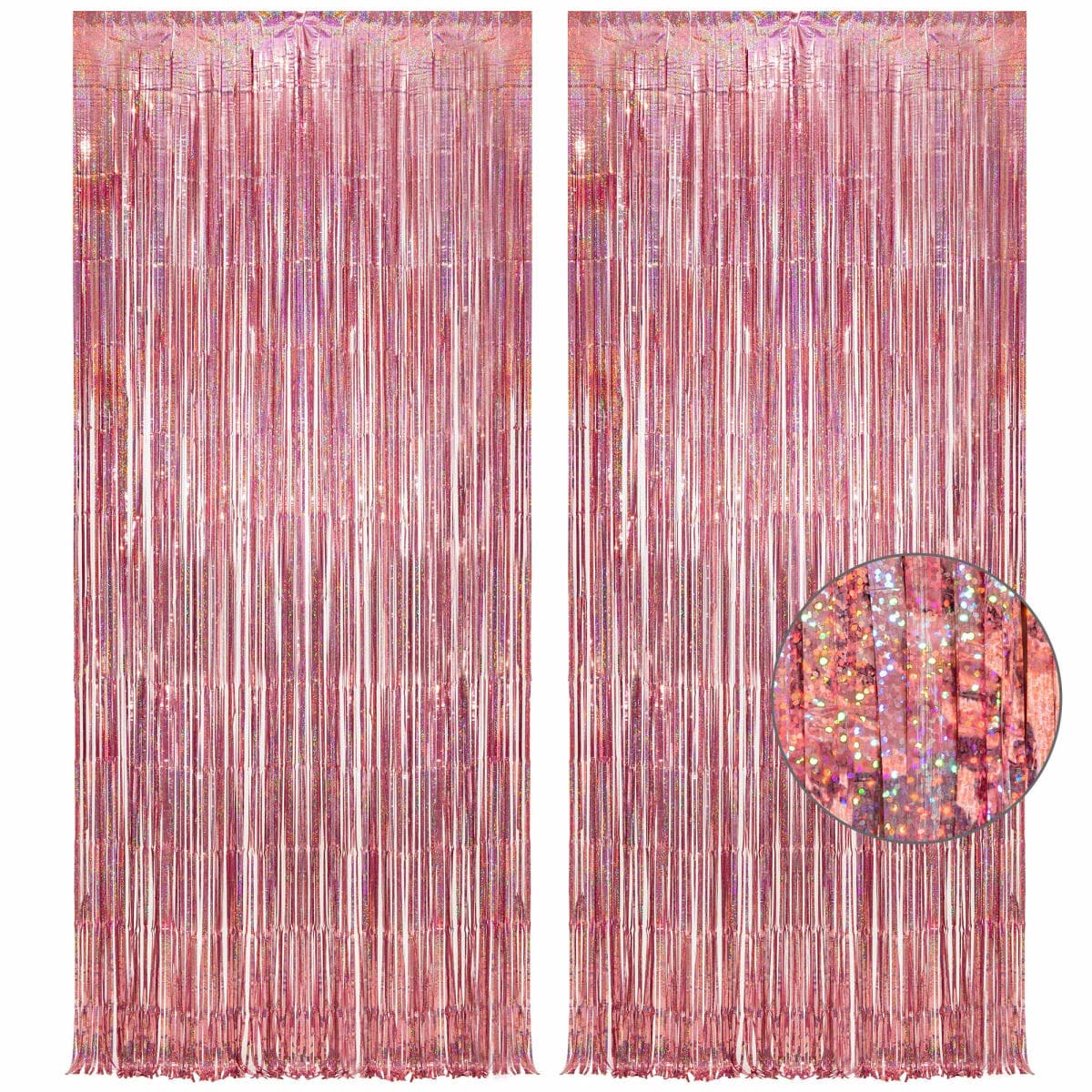Rose Gold Tinsel Party Backdrop Glitter - GREATRIL Foil Fringe Curtain Party Decor Photo Booth Backdrop for Sweet 16th/18th/30th/40th/50th Birthday Decorations for Women - 3.2 ft x 8.2 ft - 2 Packs — image 1