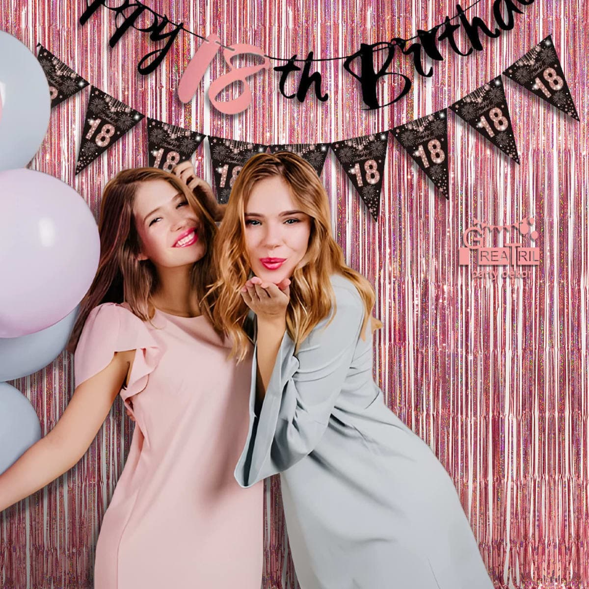 Rose Gold Tinsel Party Backdrop Glitter - GREATRIL Foil Fringe Curtain Party Decor Photo Booth Backdrop for Sweet 16th/18th/30th/40th/50th Birthday Decorations for Women - 3.2 ft x 8.2 ft - 2 Packs thumbnail 2