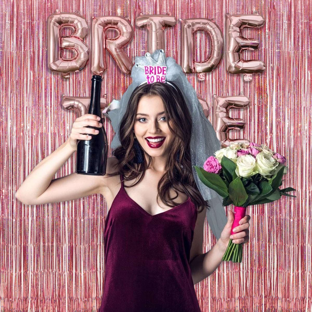 Rose Gold Tinsel Party Backdrop Glitter - GREATRIL Foil Fringe Curtain Party Decor Photo Booth Backdrop for Sweet 16th/18th/30th/40th/50th Birthday Decorations for Women - 3.2 ft x 8.2 ft - 2 Packs thumbnail 3