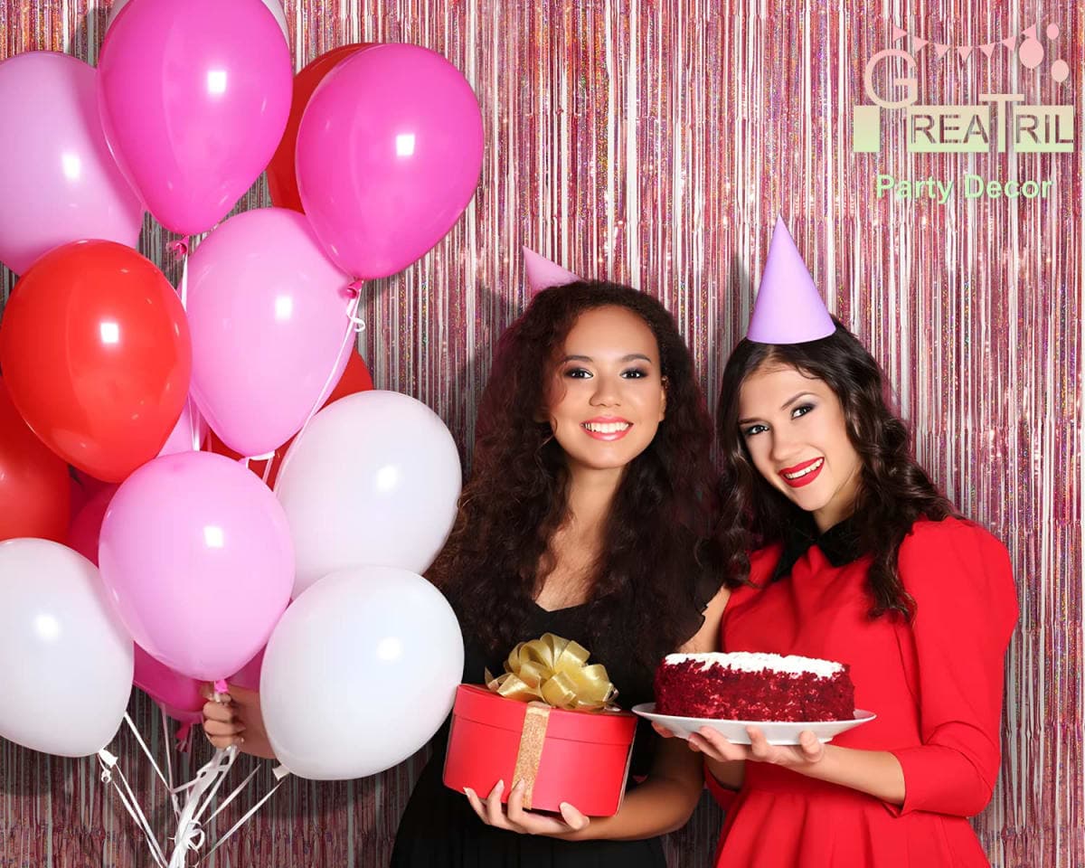 Rose Gold Tinsel Party Backdrop Glitter - GREATRIL Foil Fringe Curtain Party Decor Photo Booth Backdrop for Sweet 16th/18th/30th/40th/50th Birthday Decorations for Women - 3.2 ft x 8.2 ft - 2 Packs thumbnail 4
