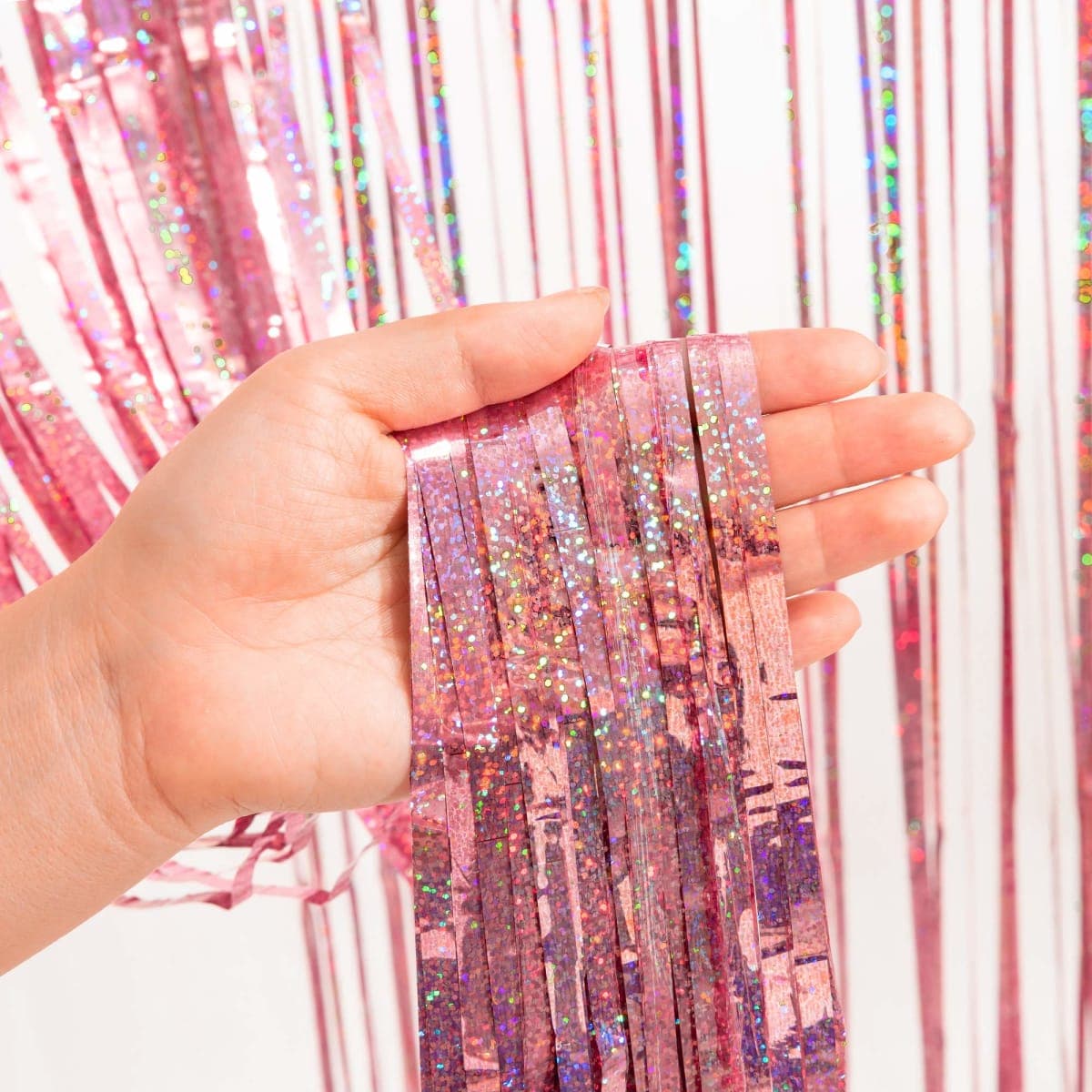 Rose Gold Tinsel Party Backdrop Glitter - GREATRIL Foil Fringe Curtain Party Decor Photo Booth Backdrop for Sweet 16th/18th/30th/40th/50th Birthday Decorations for Women - 3.2 ft x 8.2 ft - 2 Packs thumbnail 5