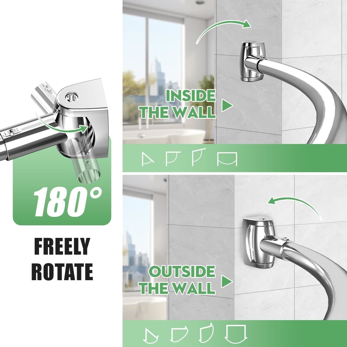 Sliver Curved Shower Curtain Rod 33-78 Inches Adjustable Splicing Design Curved Shower Rods Round Shower Curtain Rod Rust Proof Stainless Steel Curved Shower Rods For Bathroom Need to Drill thumbnail 4