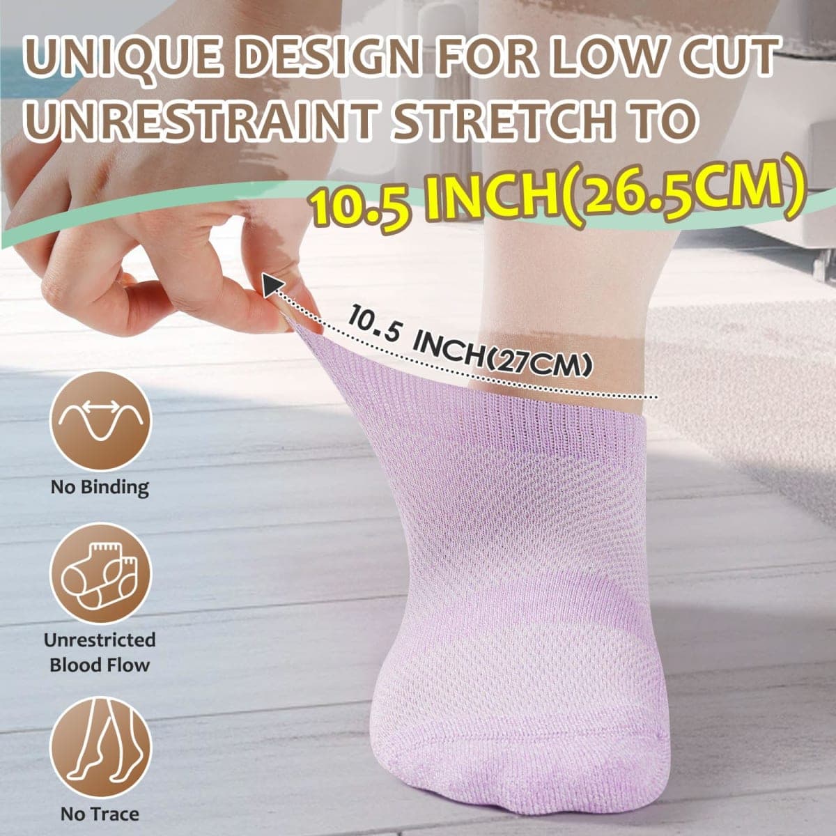 Bulinlulu Diabetic Socks for Men Women,6 Pairs Low Cut Non Binding Diabetic Bamboo Seamless Socks for Men Size 9-12 10-13(White-Medium) thumbnail 2