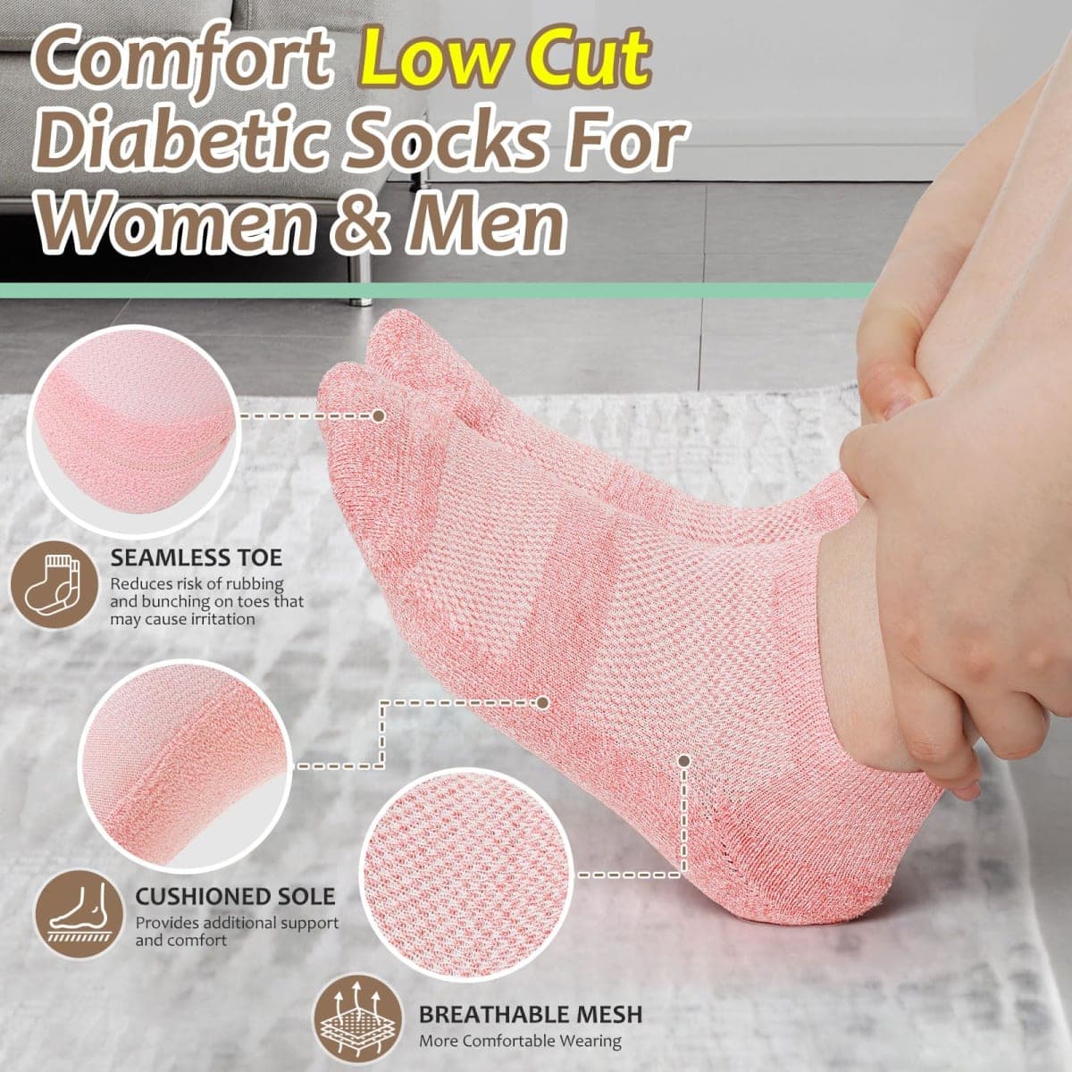 Bulinlulu Diabetic Socks for Men Women,6 Pairs Low Cut Non Binding Diabetic Bamboo Seamless Socks for Men Size 9-12 10-13(White-Medium) thumbnail 3