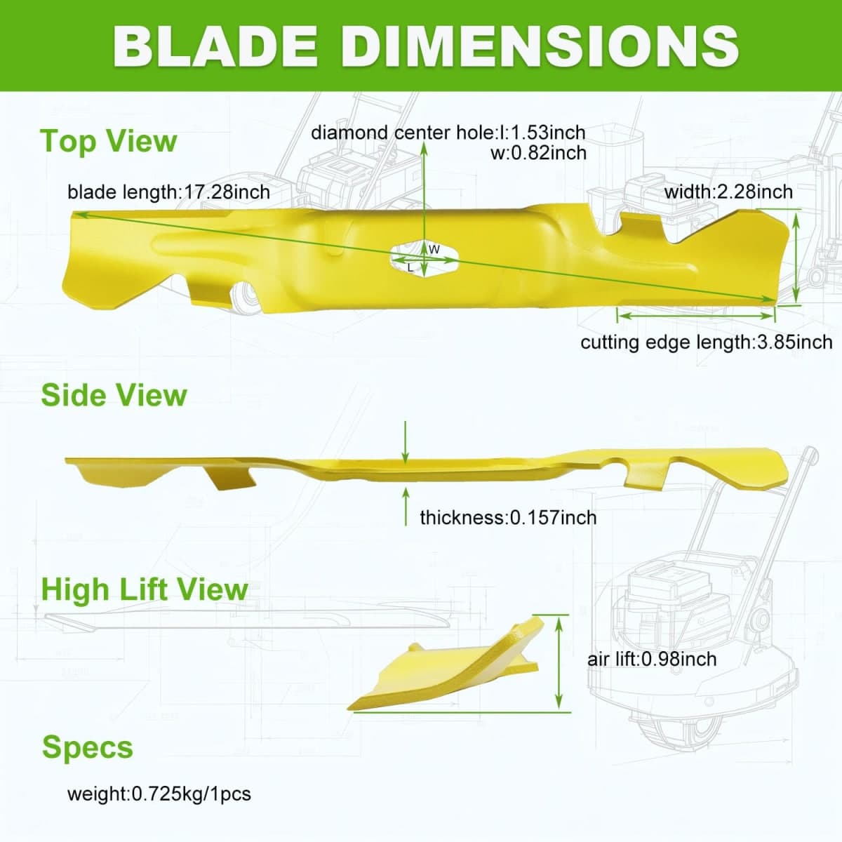 Wuples ZT1 50 742P05094-X Mulching Blades Compatible with Cub Cadet Enduro XT1-LT50 Ultima ZT1-50,High-Lift Blades Fit S-Shaped Hole 50inch Cutting Decks,Original Color Matching-Yellow-3 Pack thumbnail 4