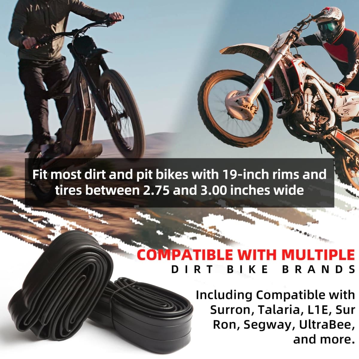 AR-PRO (2-Pack) 2.75/3.00-19" Heavy Duty Dirt Bike Inner Tubes with TR4 Valve Stem for 70/100-19, 80/100-19 19" Dirt Pit Tires, Compatible with Surron, Talaria, Segway, UltraBee and More thumbnail 3
