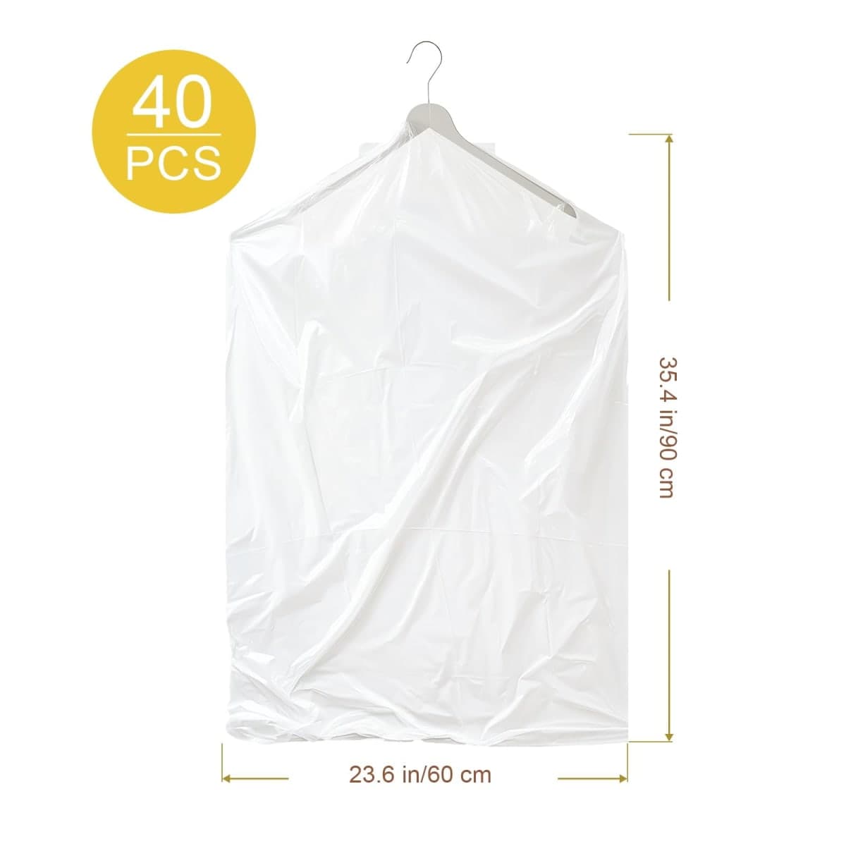 Gretchin 40 Pack Garment Bags - Set of 40, 60x90cm Plastic Dry Cleaning Bags for Hanging Clothes Storage thumbnail 2