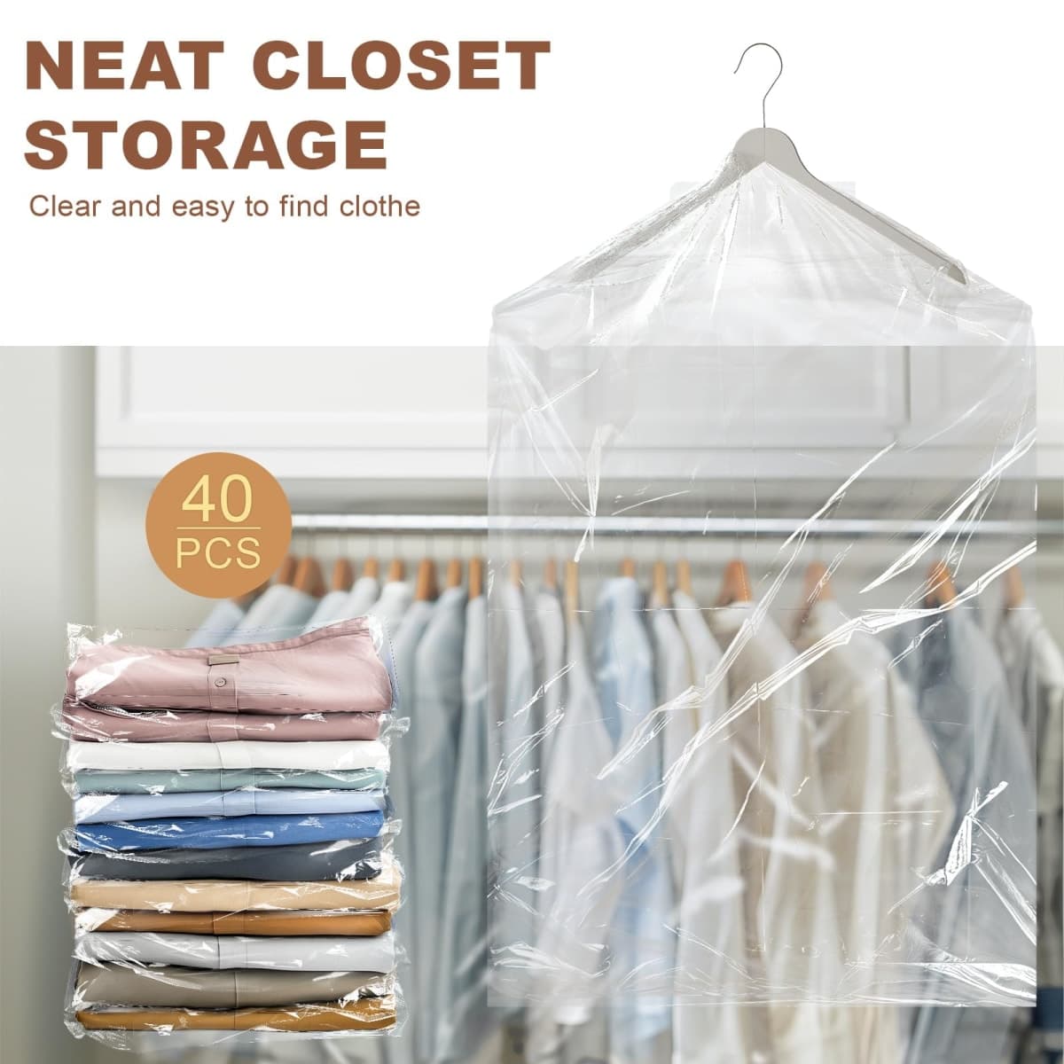 Gretchin 40 Pack Garment Bags - Set of 40, 60x90cm Plastic Dry Cleaning Bags for Hanging Clothes Storage thumbnail 5