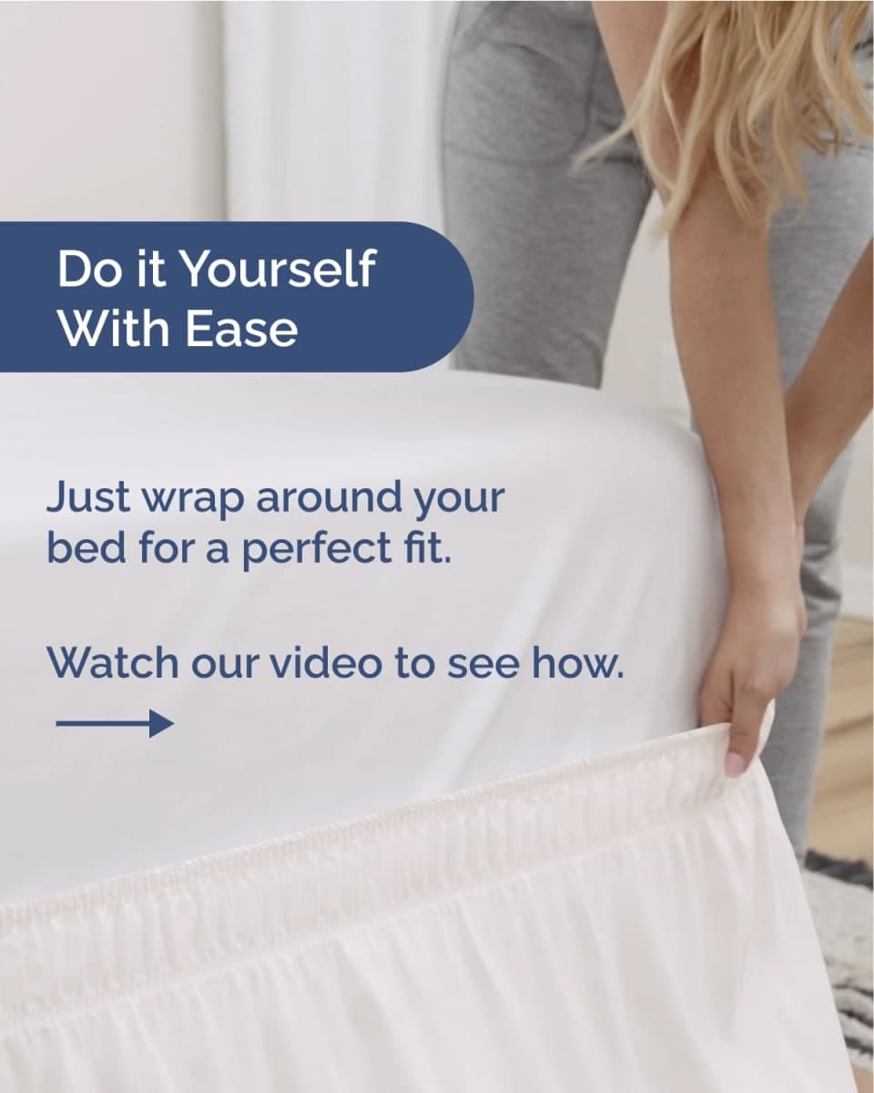 Wrap Around Dust Ruffle Bed Skirt for College Dorm - Antique White - Twin/Twin XL Size Beds w/ 15 Inch Drop - Elastic Strap & Adjustable Pleated Bedskirt - Wrinkle Free - for Women, Men, Kids & Teens thumbnail 3