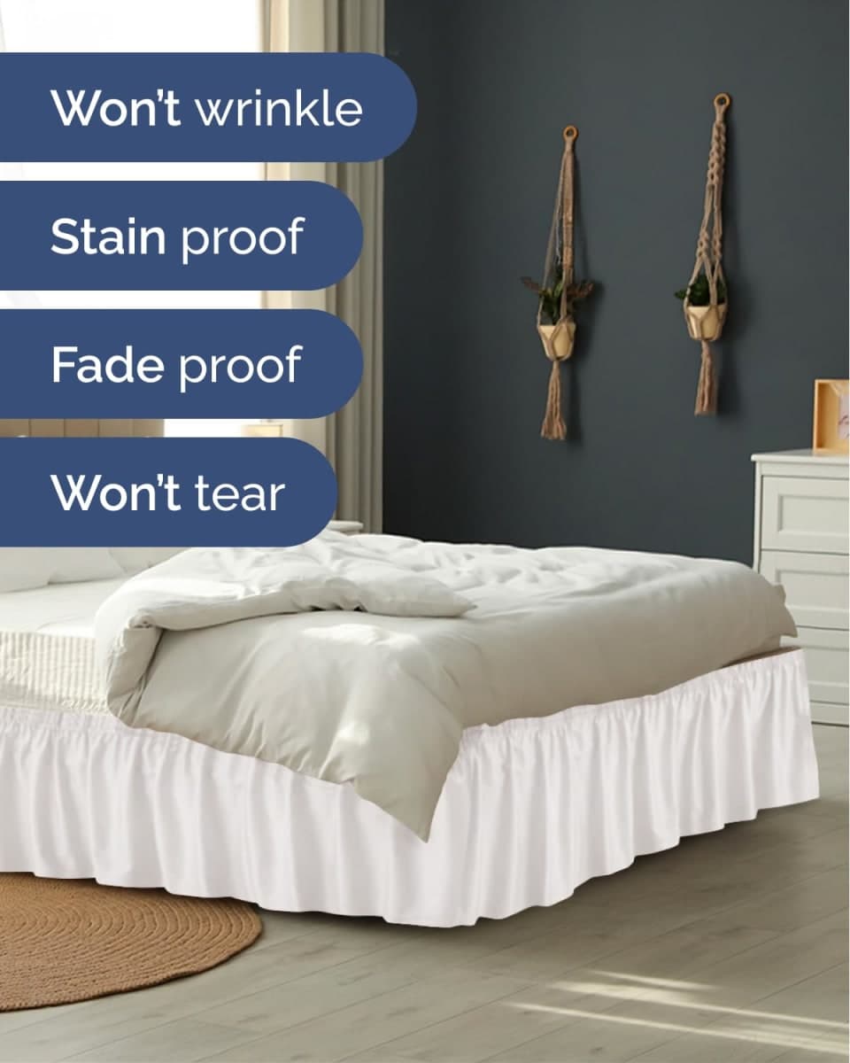 Wrap Around Dust Ruffle Bed Skirt for College Dorm - Antique White - Twin/Twin XL Size Beds w/ 15 Inch Drop - Elastic Strap & Adjustable Pleated Bedskirt - Wrinkle Free - for Women, Men, Kids & Teens thumbnail 5
