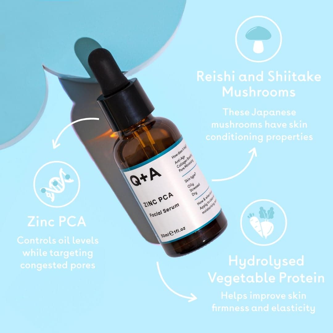 Q+A Zinc PCA Facial Serum (30ml), 99% Natural, Pore-Refining & Firming Serum with Zinc PCA and Reishi & Shiitake Mushrooms, Reduces Redness & Blemishes, Fragrance Free, Vegan & Cruelty Free Skincare thumbnail 4