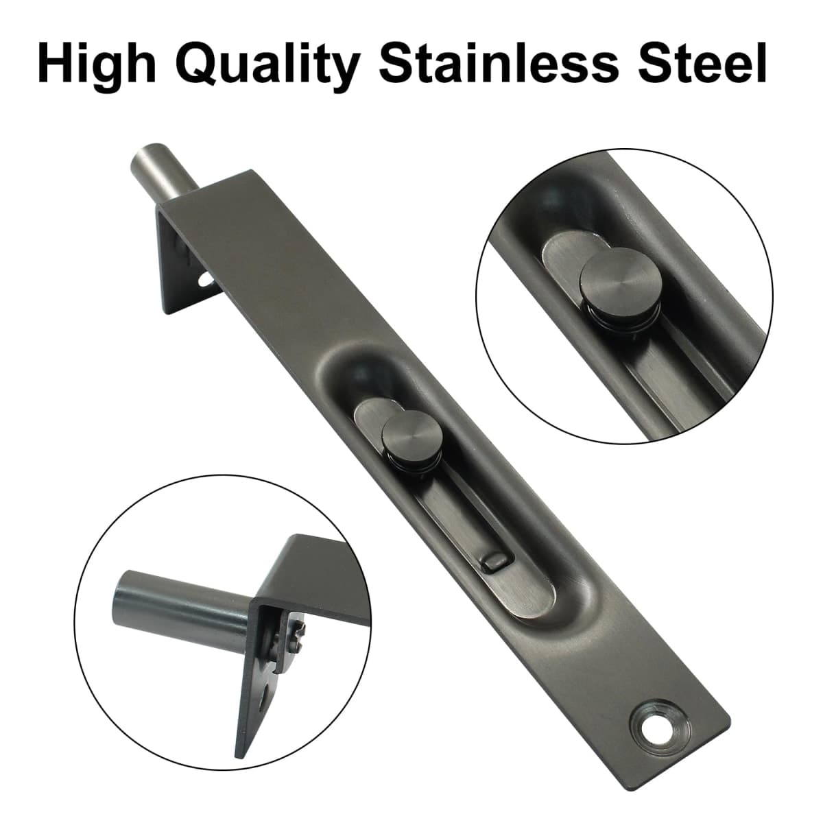 Kyuionty 2 Pack 6 Inch Stainless Steel Door Flush Bolt Latch, French Door Lock Latch L Type Lever Action Flush Bolt (Dark Gray) thumbnail 3