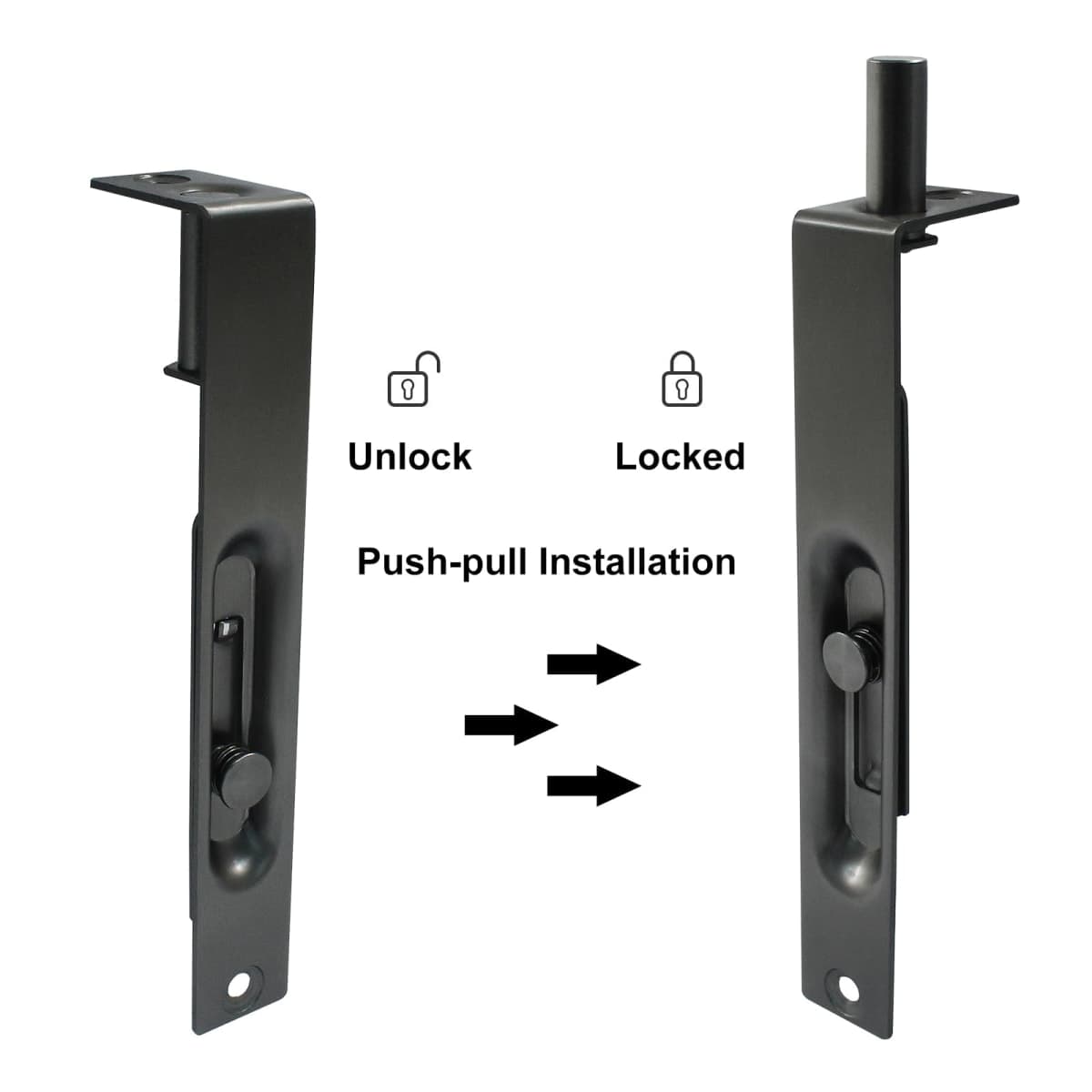 Kyuionty 2 Pack 6 Inch Stainless Steel Door Flush Bolt Latch, French Door Lock Latch L Type Lever Action Flush Bolt (Dark Gray) thumbnail 4