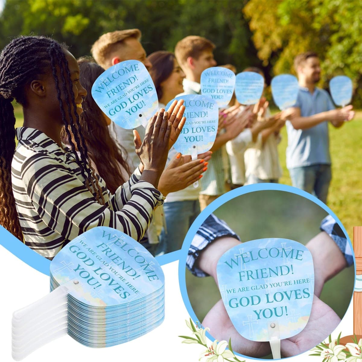 Geelin 50 Pcs Welcome to Our Church Fan Bulk Christian John 3: 16 Plastic Handheld Welcome Friend Summer Plastic Fan for Church Services Outdoor Worship Services Bible Party Decorations Gifts thumbnail 4
