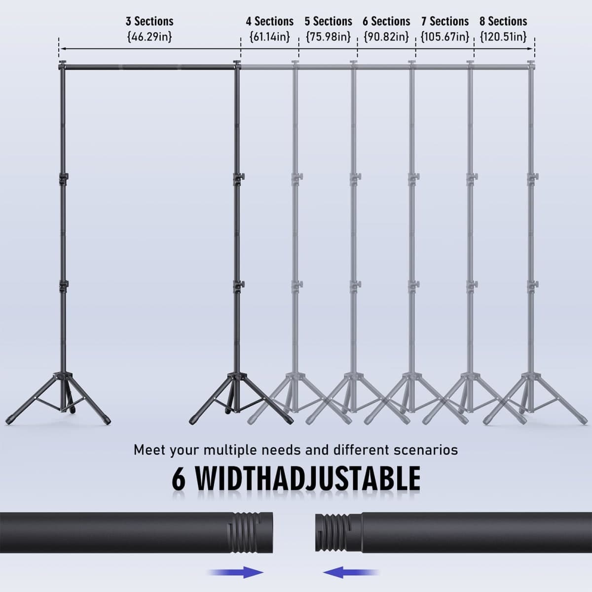 Backdrop Stand Kit - 6 Widths, 10x7.5ft Adjustable Background Stand for Parties & Studio Photography thumbnail 3