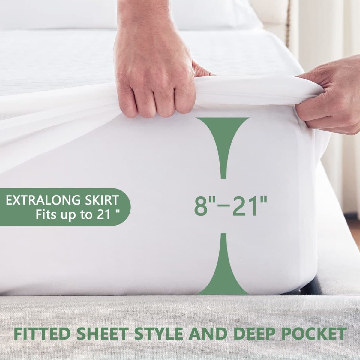 Premium 100% Waterproof Mattress Protector King Size, Breathable Bed Cover 3D Air Fabric Cooling Mattress Pad Cover Smooth Soft Noiseless Washable, 8''-21'' Deep Pocket (White) thumbnail 5