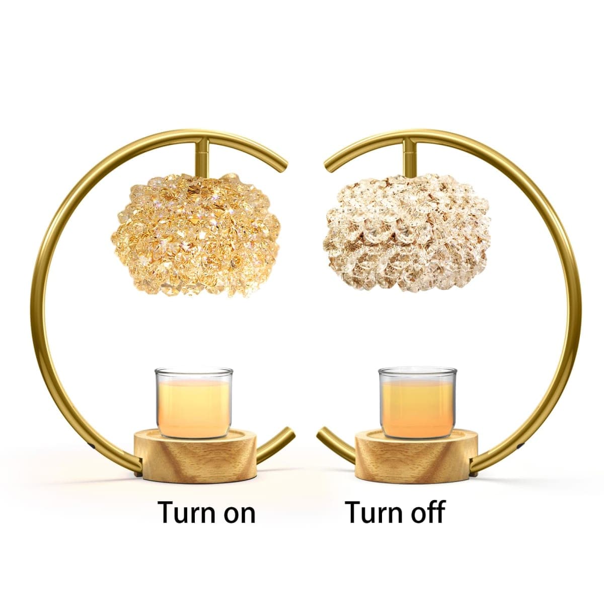 Yeuslor Gold Candle Warmer Lamp for Jar Candles with Adjustable Brightness＆Timer，Handcrafted Crystal＆Wooden Base, Luxurious Design,Home Decoration Electric Candle lamp(C-Shaped) thumbnail 2