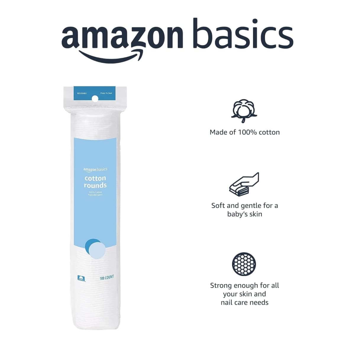 Amazon Basics Cotton Rounds, 100ct , Pack of 6 (Previously Solimo) thumbnail 2