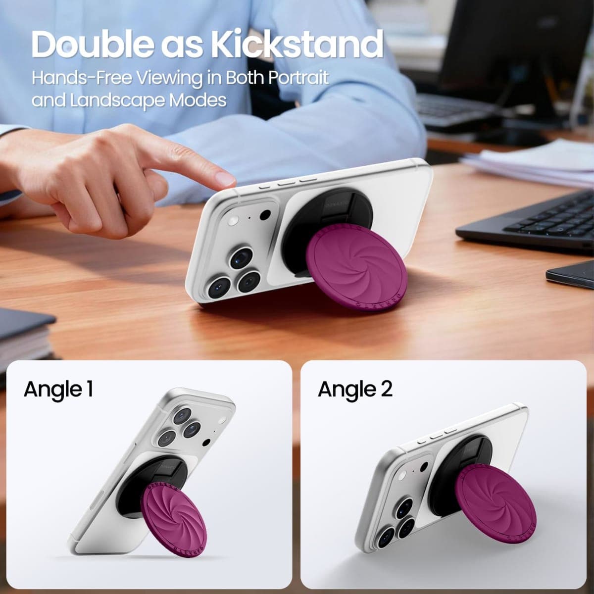 ORNARTO Vortuxe for MagSafe Phone Grip with Kickstand, Soft Liquid Silicone Finger Loop Grip, Phone Ring Holder for Back Premium Build & Comfy Touch,Fuchsia thumbnail 3