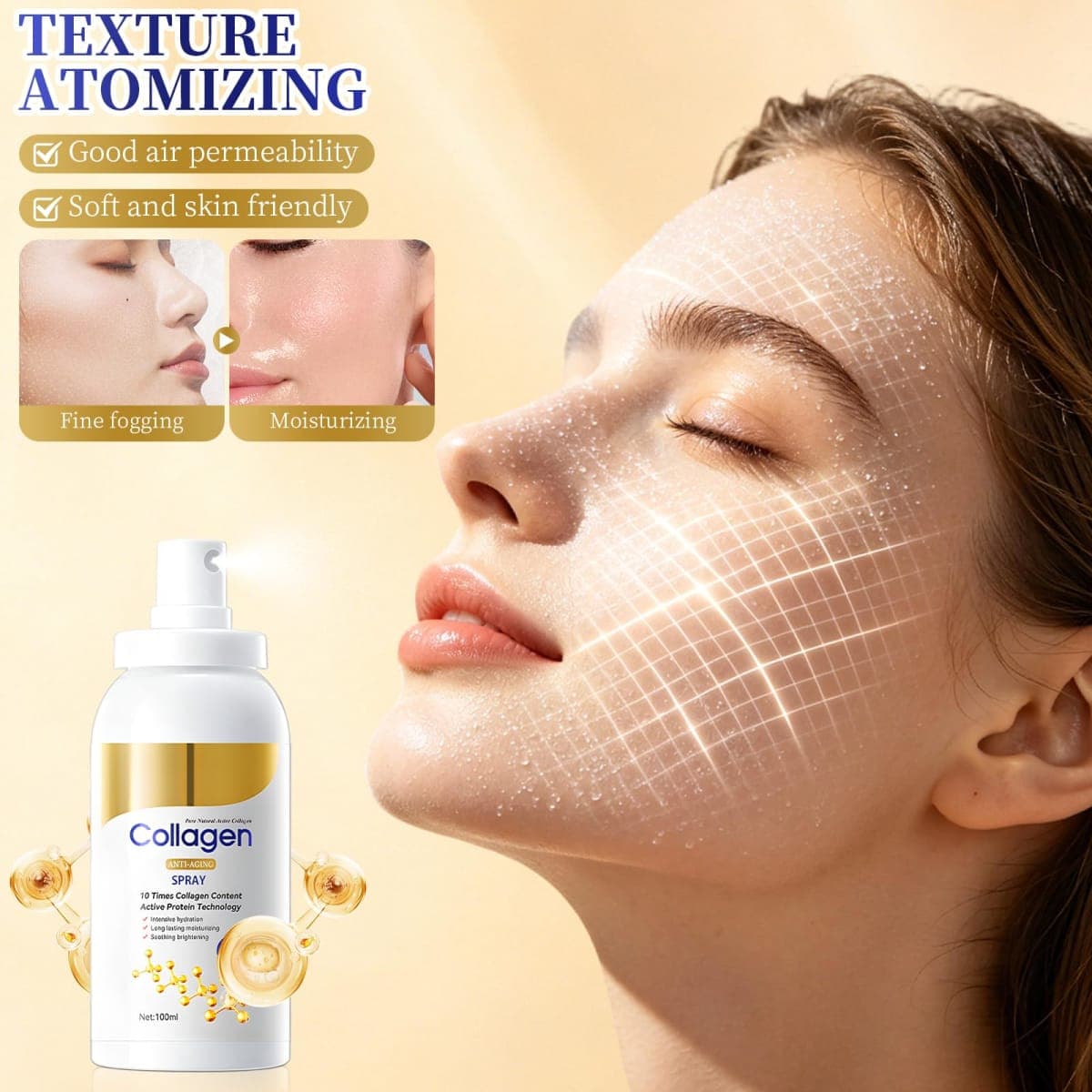 2PCS Firming Collagen Spray, Firming Care Set for Body and Face, Anti Aging Hydrating Moisturizer Mist Fast-Absorbing Skin for Body, Arms, Legs thumbnail 2