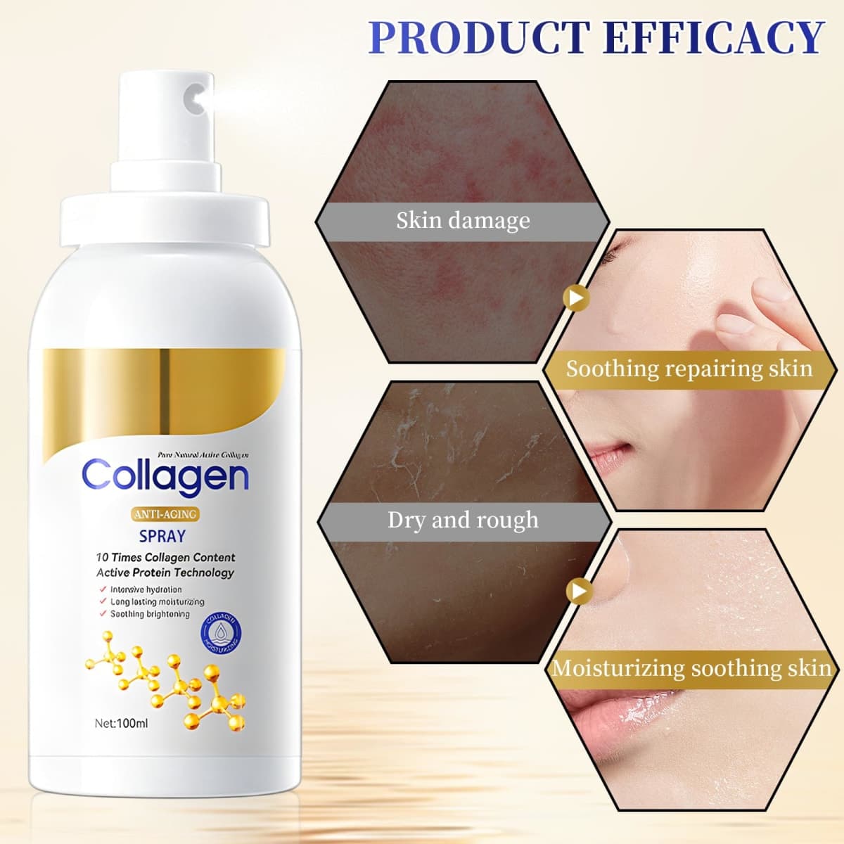 2PCS Firming Collagen Spray, Firming Care Set for Body and Face, Anti Aging Hydrating Moisturizer Mist Fast-Absorbing Skin for Body, Arms, Legs thumbnail 5