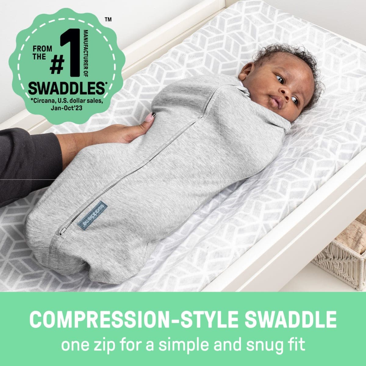 SwaddleMe by Ingenuity Compression Baby Swaddle Pod, Two-Way Zipper for Easy Diaper Changes, Improves Sleep & Calms Startle Reflex, 0-2 Months, 1.0 TOG, 1-Pack - Scribble Elephant thumbnail 2