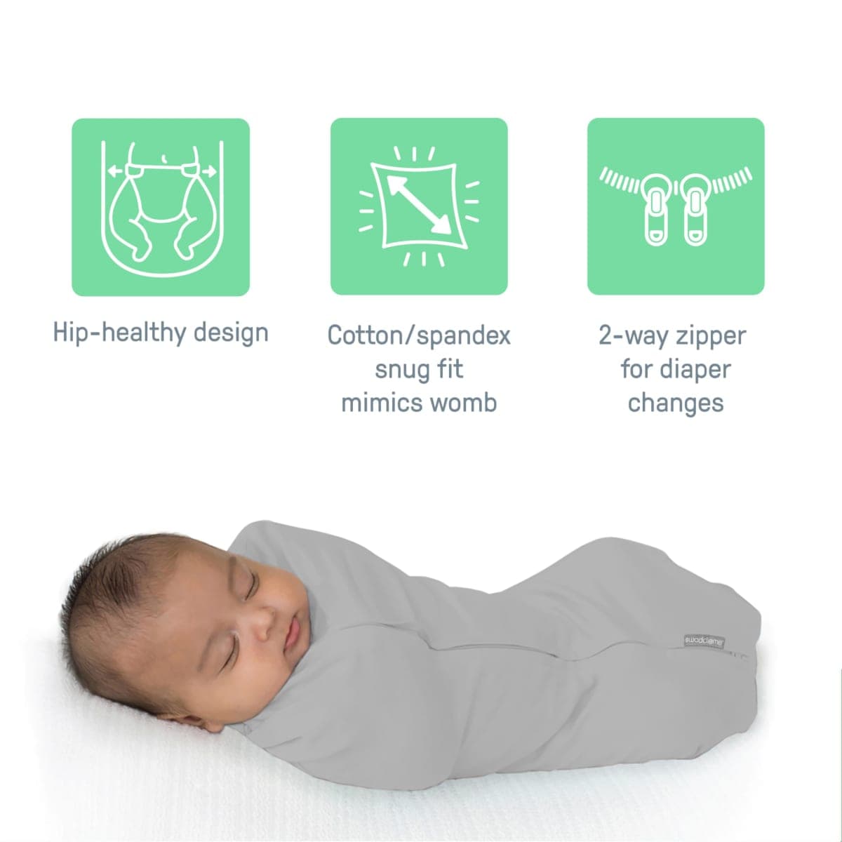 SwaddleMe by Ingenuity Compression Baby Swaddle Pod, Two-Way Zipper for Easy Diaper Changes, Improves Sleep & Calms Startle Reflex, 0-2 Months, 1.0 TOG, 1-Pack - Scribble Elephant thumbnail 3