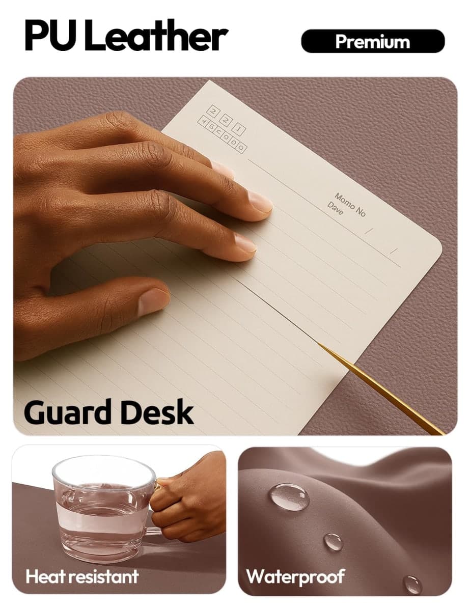 YSAGi Leather Desk Pad Protector, Office Desk Mat, Large Mouse Pad, Non-Slip PU Leather Desk Blotter, Laptop Desk Pad, Waterproof Desk Writing Pad for Office and Home (Chocolate, 35.4" x 17") thumbnail 3