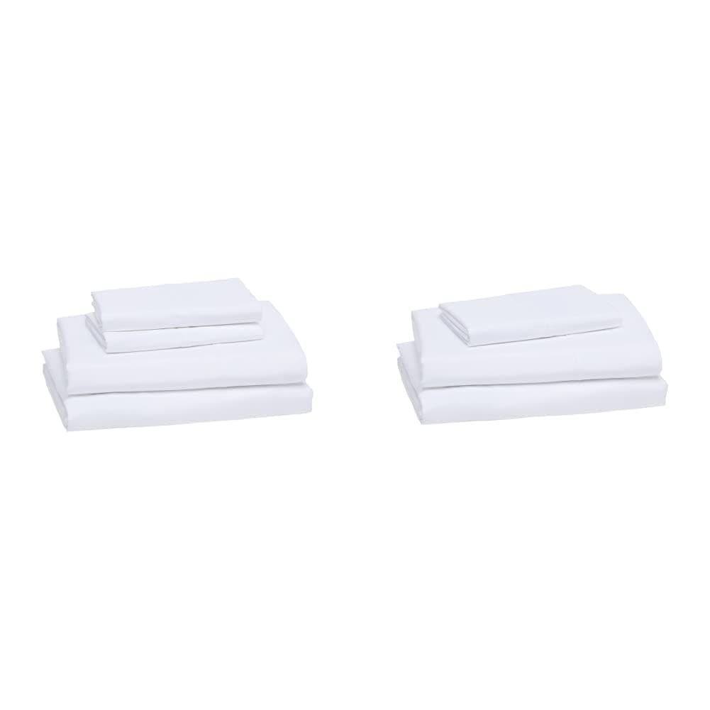 Amazon Basics, 4 Piece Microfiber Lightweight Wrinkle-free Breathable Bed Sheet Set, Super Soft Easy Care, 36cm Deep Pockets, Queen, Bright White, Solid thumbnail 2