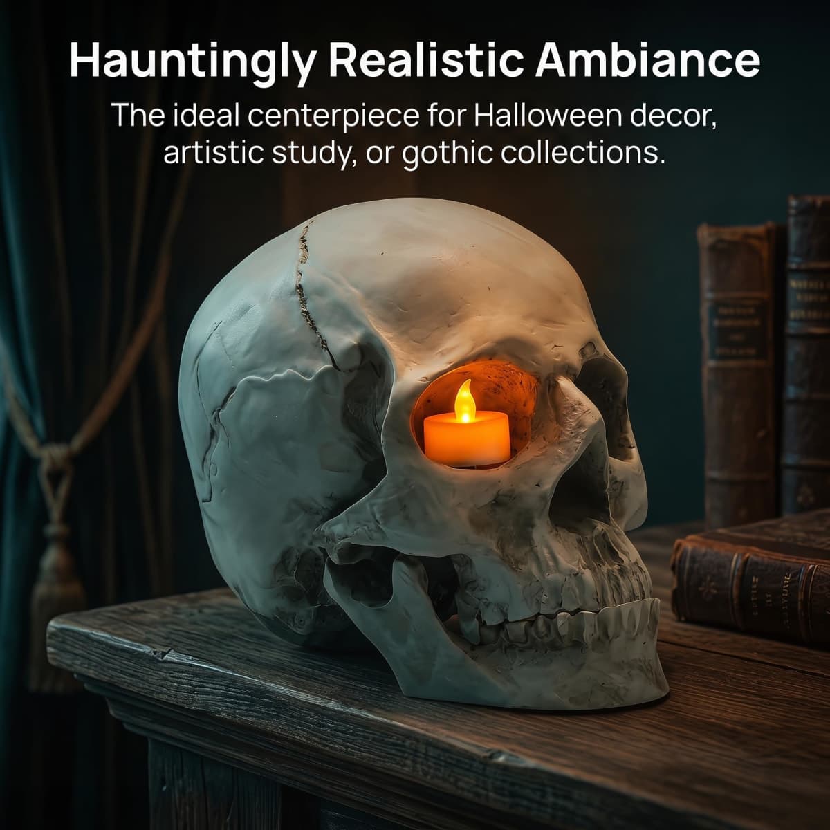 SOACH Resin Skull, 1:1 Human Skull, Human Head Model for Home Decoration, Halloween Statue, Human Adult Head Bone Model, Model Anatomical Medical Skeleton, Jaw is Movable (White) thumbnail 5