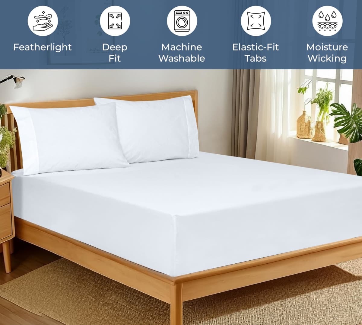 Royale Linens 100% Organic Cotton Fitted Sheet - Percale Weave - Super Soft Deep Pocket Bottom Sheets - White Elastic Sheet Twin Size - Twin Fitted Sheets Only - (39"x75"+15", White) thumbnail 3
