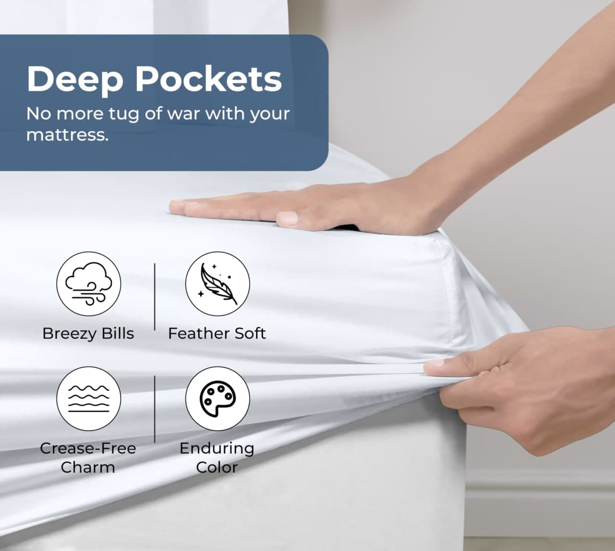 Royale Linens 100% Organic Cotton Fitted Sheet - Percale Weave - Super Soft Deep Pocket Bottom Sheets - White Elastic Sheet Twin Size - Twin Fitted Sheets Only - (39"x75"+15", White) thumbnail 4