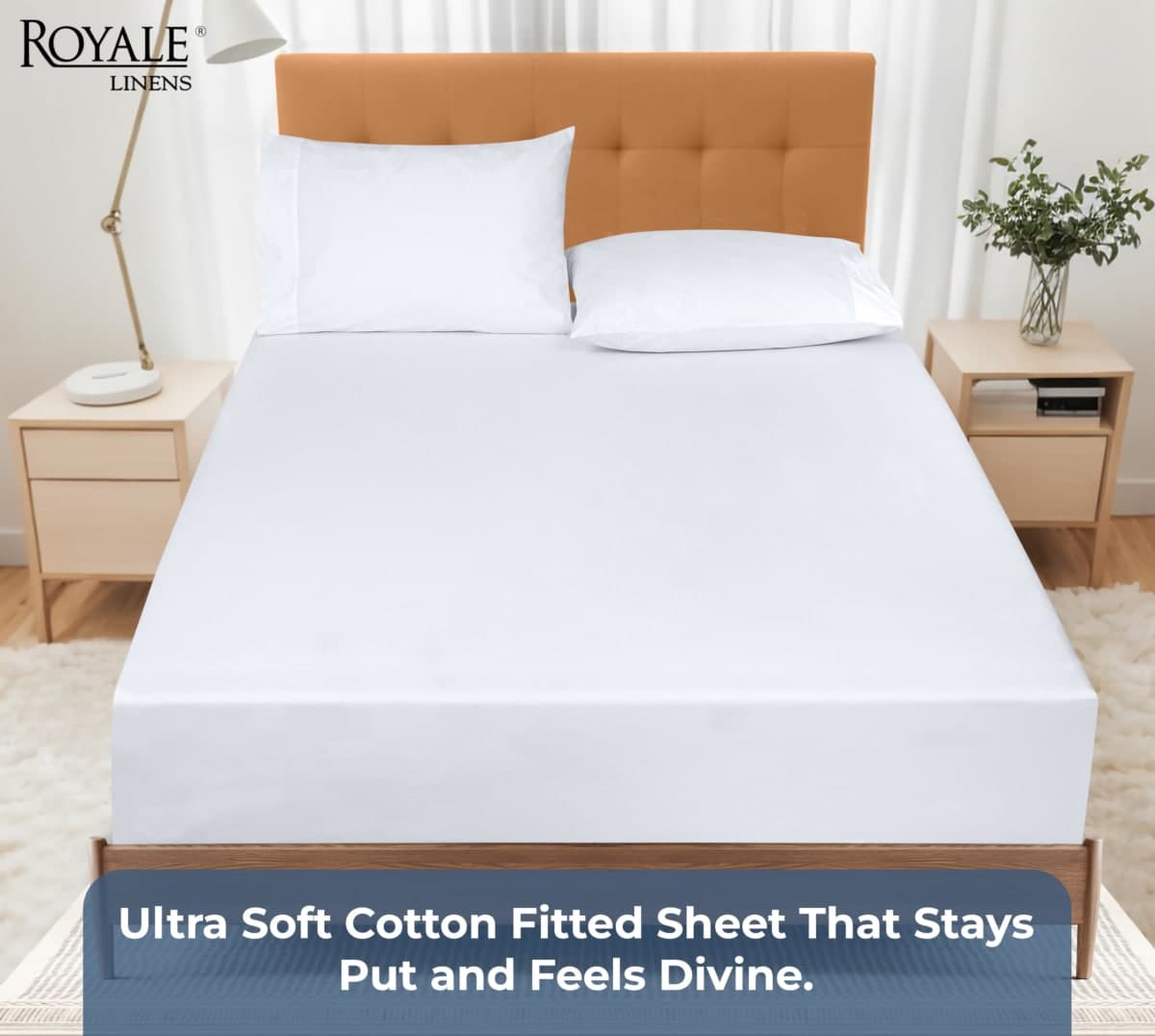 Royale Linens 100% Organic Cotton Fitted Sheet - Percale Weave - Super Soft Deep Pocket Bottom Sheets - White Elastic Sheet Twin Size - Twin Fitted Sheets Only - (39"x75"+15", White) thumbnail 5
