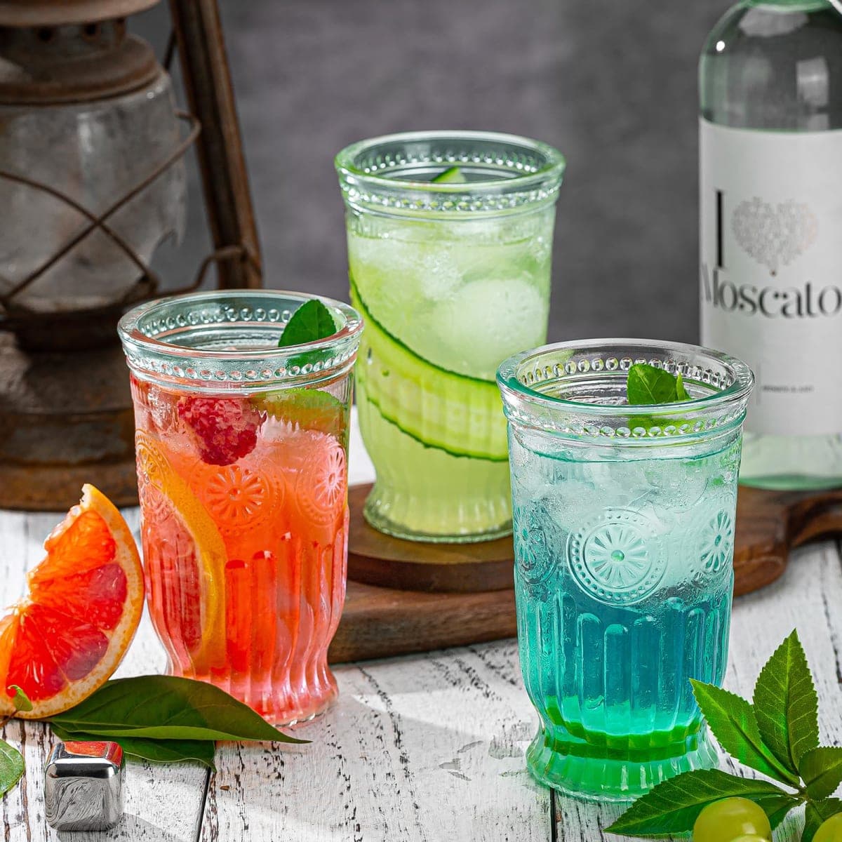 wookgreat Vintage Drinking Glasses, 12 pcs Embossed Designed Highball Glasses, 16oz Glass Cups, Tall Water Glass Tumbler, Mojito Cup, Cocktail Glass, Vintage Glassware Set for Juice, Cocktail, Whiskey thumbnail 4