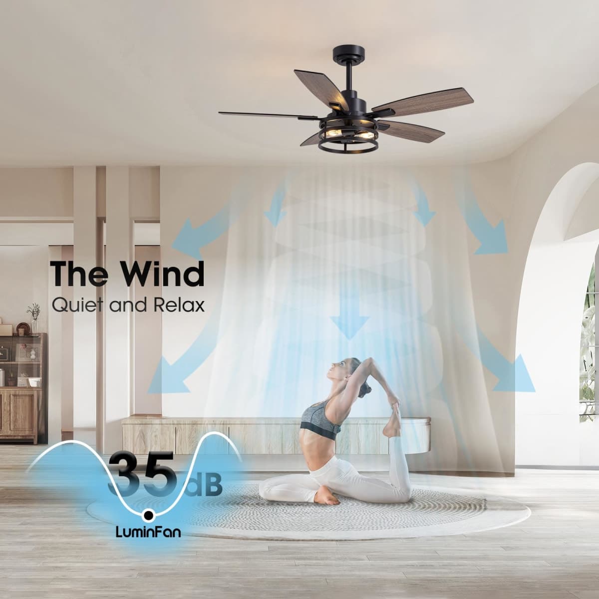 46 Inch Ceiling Fans with Lights and Remote Control, Farmhouse Ceiling Fan for Bedroom Living Room and Patio, Black Caged Ceiling Fan for Indoor and Outdoor thumbnail 3