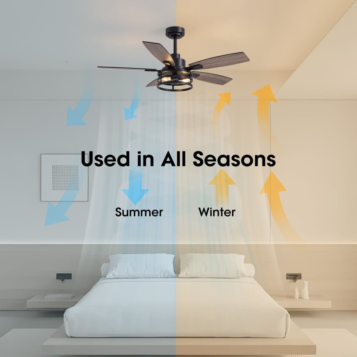46 Inch Ceiling Fans with Lights and Remote Control, Farmhouse Ceiling Fan for Bedroom Living Room and Patio, Black Caged Ceiling Fan for Indoor and Outdoor thumbnail 4