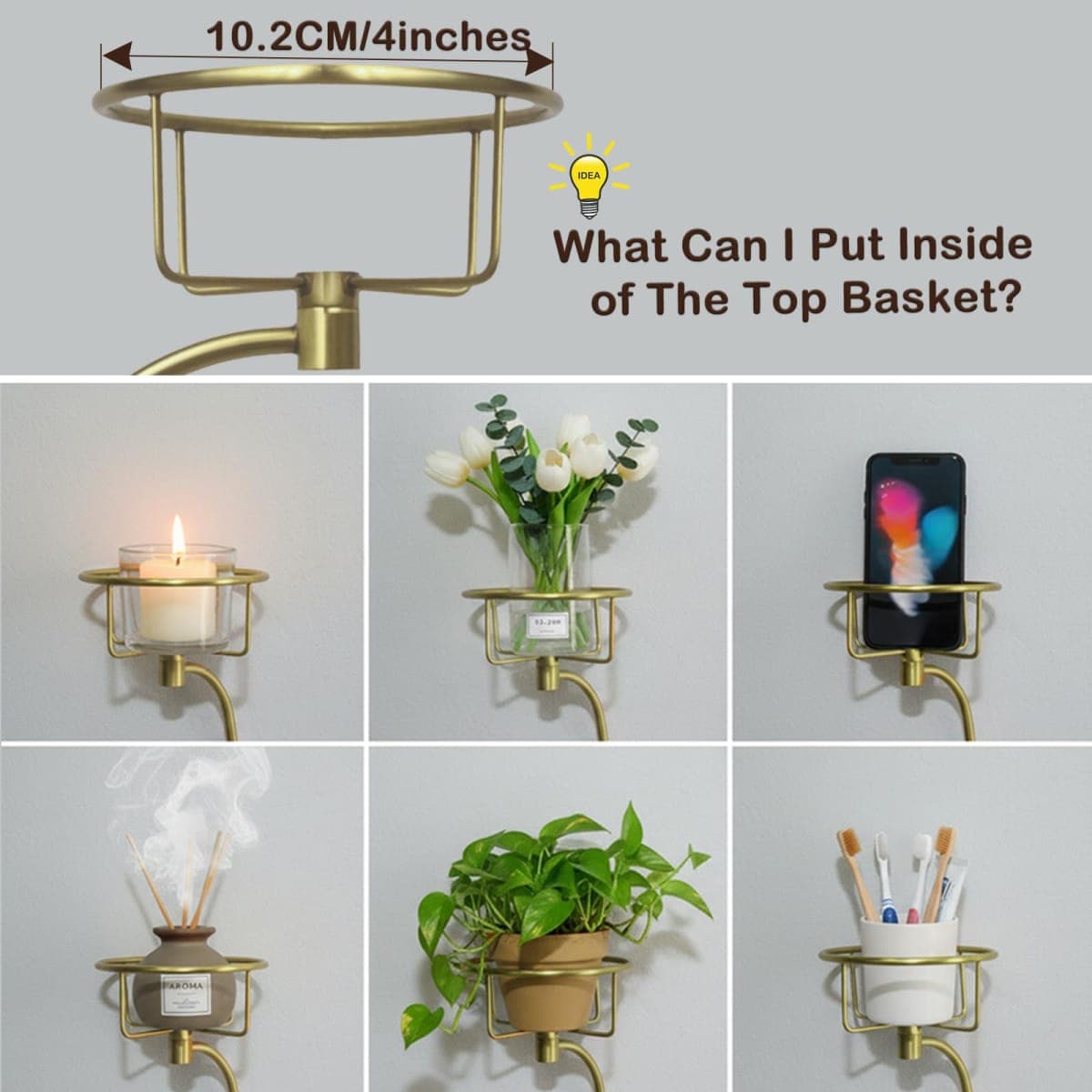 Solid Brass Hand Towel Holder, Gold Towel Hook, Bathroom Towel Holder with Candle Holder for Wall Décor, Brass Bathroom Accessories，Wall Vase Holder thumbnail 2