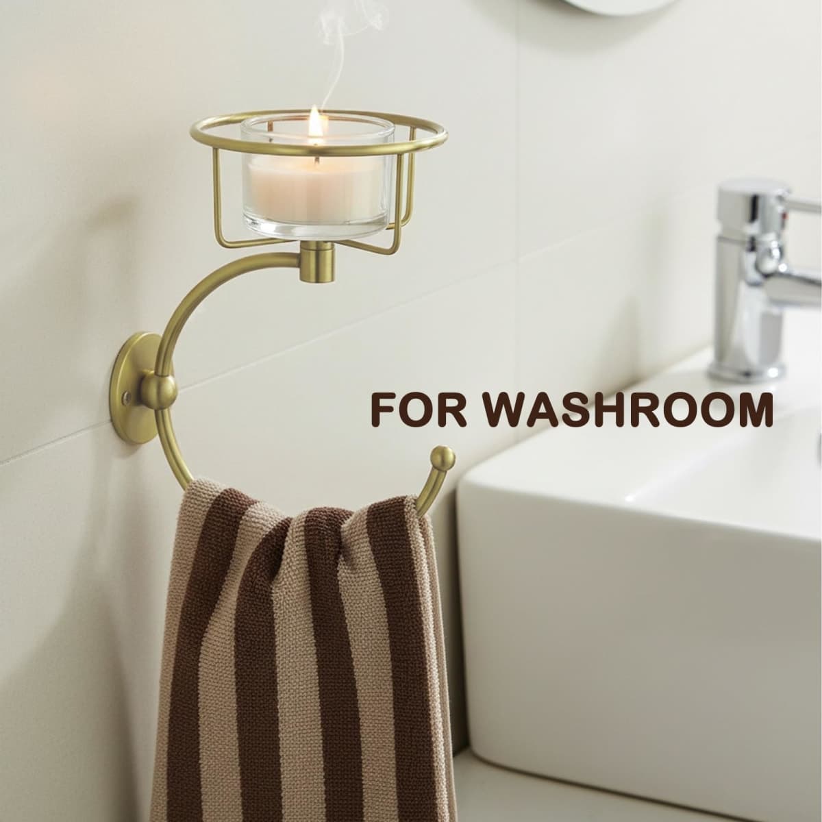 Solid Brass Hand Towel Holder, Gold Towel Hook, Bathroom Towel Holder with Candle Holder for Wall Décor, Brass Bathroom Accessories，Wall Vase Holder thumbnail 5