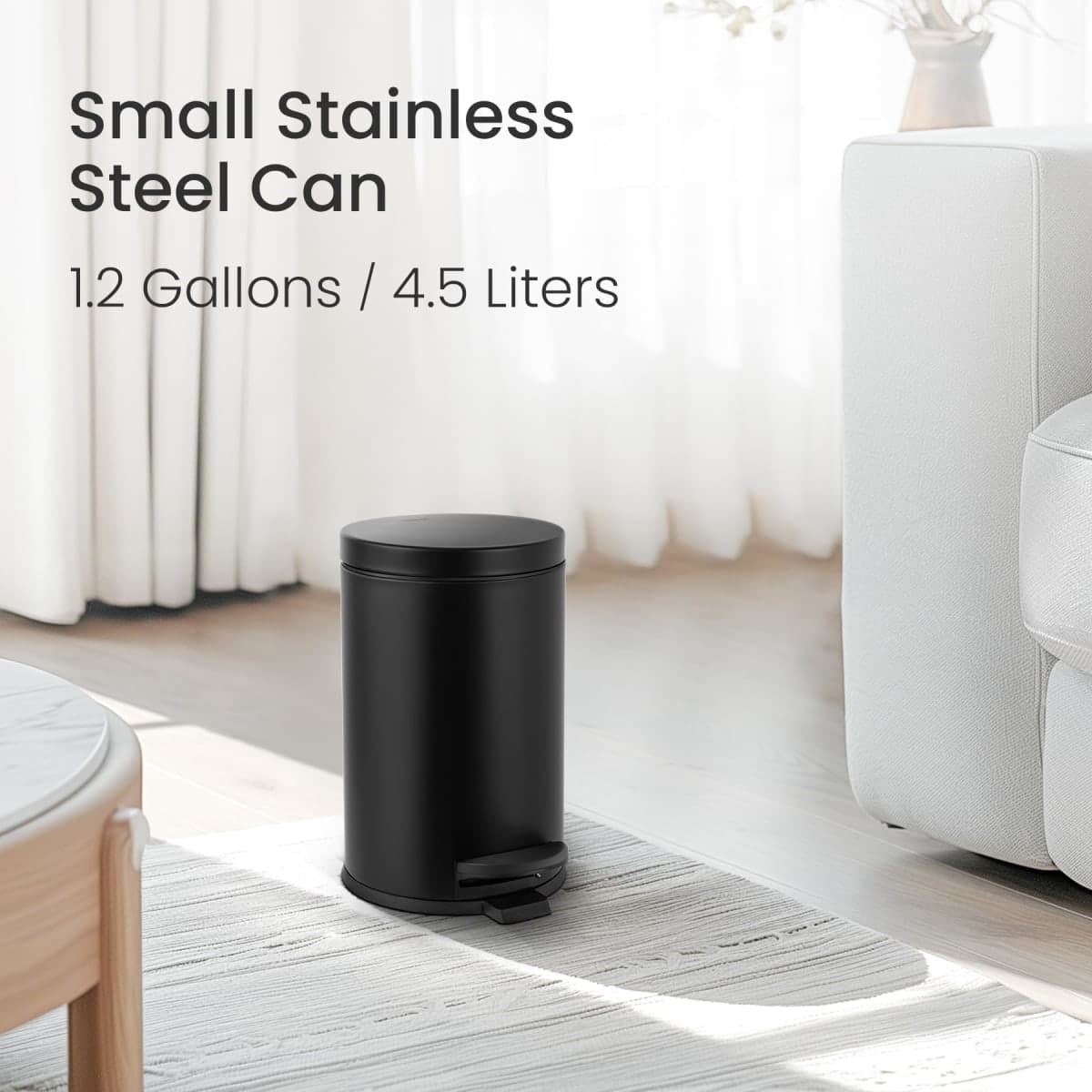 Cesun 1.2 Gallons Small Black Trash Can, Bathroom Garbage Can with a Lid, Mini Round Wastebasket for Bathroom, Bedroom, Office, 4.5 Liters / 1.2 Gallons, Matt Black thumbnail 2