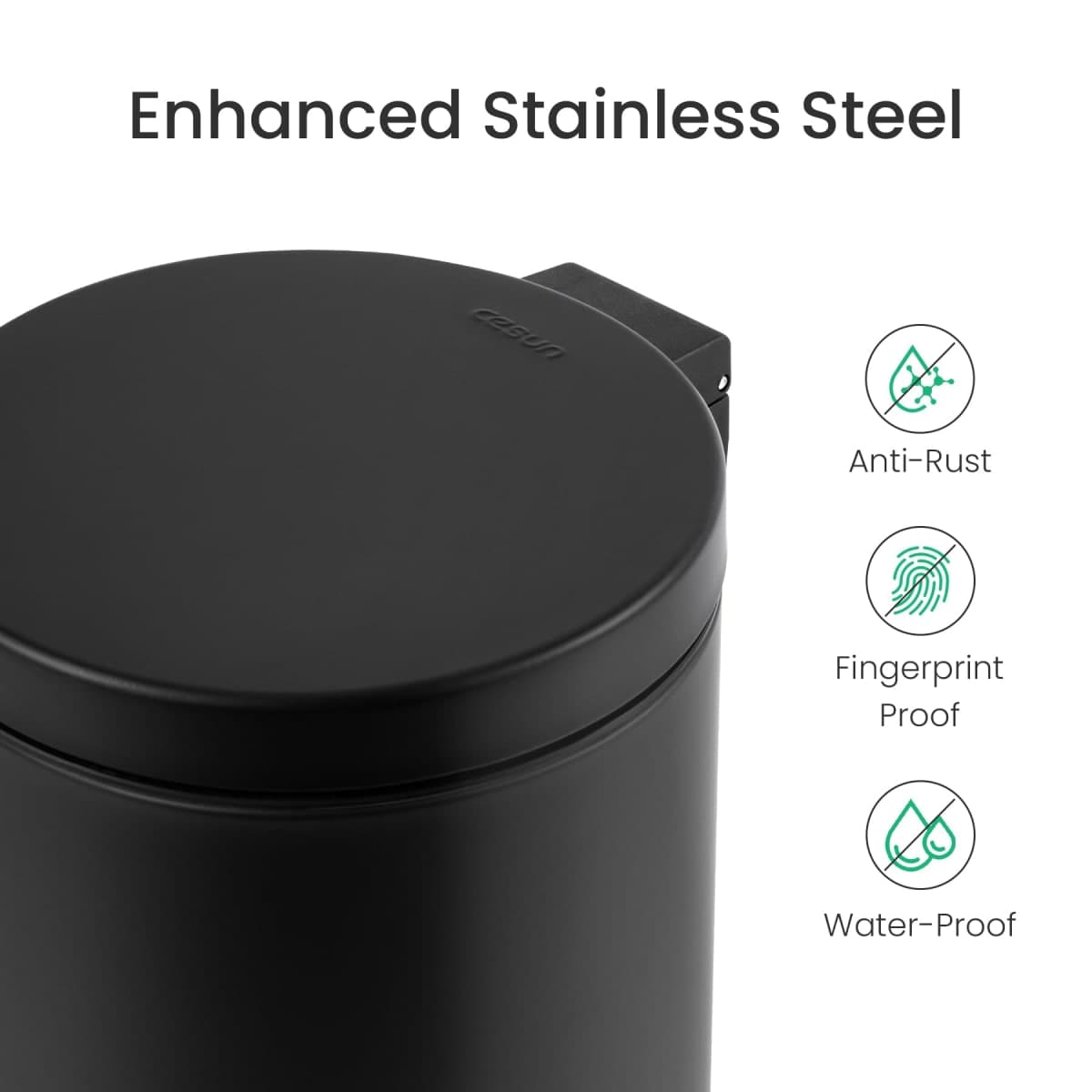 Cesun 1.2 Gallons Small Black Trash Can, Bathroom Garbage Can with a Lid, Mini Round Wastebasket for Bathroom, Bedroom, Office, 4.5 Liters / 1.2 Gallons, Matt Black thumbnail 3