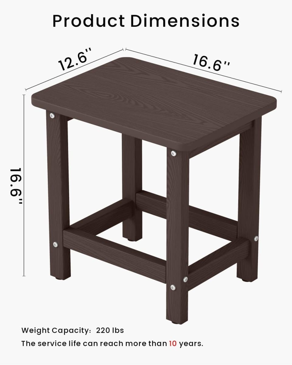 BIVODA Weatherproof Outdoor Side Table, HDPE Small Outdoor Table for Adirondack, 16.6-Inch Patio Square End Tables for Garden, Backyard, Porch, Deck, Balcony, Poolside (Coffee) thumbnail 2