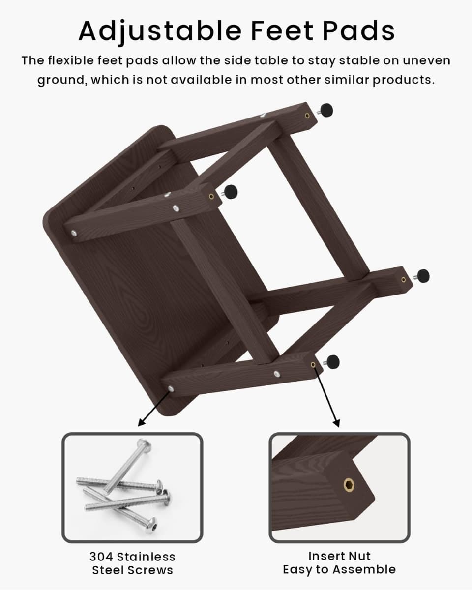 BIVODA Weatherproof Outdoor Side Table, HDPE Small Outdoor Table for Adirondack, 16.6-Inch Patio Square End Tables for Garden, Backyard, Porch, Deck, Balcony, Poolside (Coffee) thumbnail 5