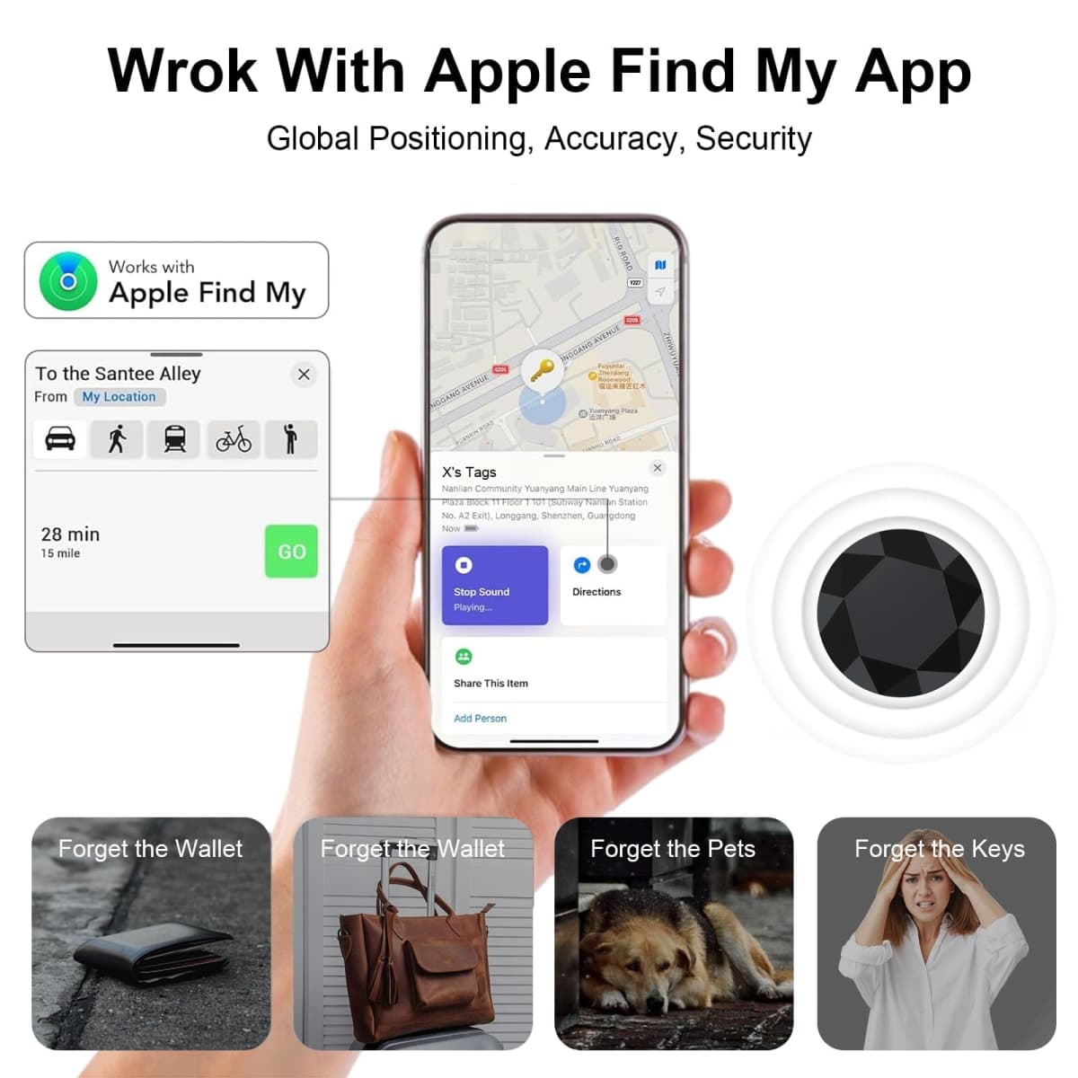 4 Packs Tracker Tags Compatible with Apple Find My (iOS Only), Bluetooth Tracker, Smart Keys Finder and Item Locator with Waterproof Case for Wallet Luggage Pet Backpack New thumbnail 2