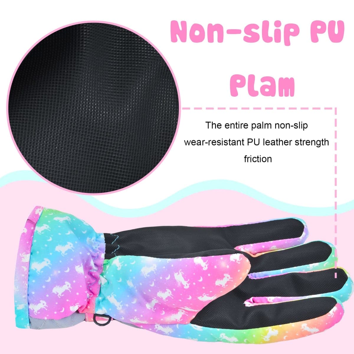 Ausletie Kids Gloves Winter Waterproof Snow Ski Gloves for Girls, Winter Outdoors Warm Snowboard Gloves for Children thumbnail 4