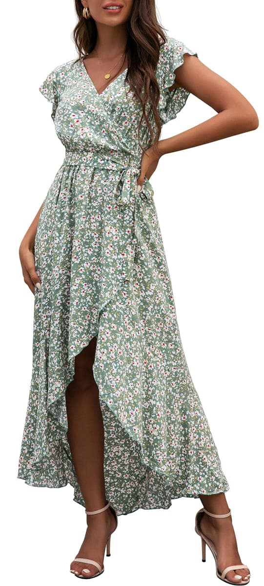 GRECERELLE Women's 2023 Summer Floral Print Cross V Neck Dress Bohemian Flowy Long Maxi Dresses, 16 Fp Cherryblossom-blue, Medium — image 1