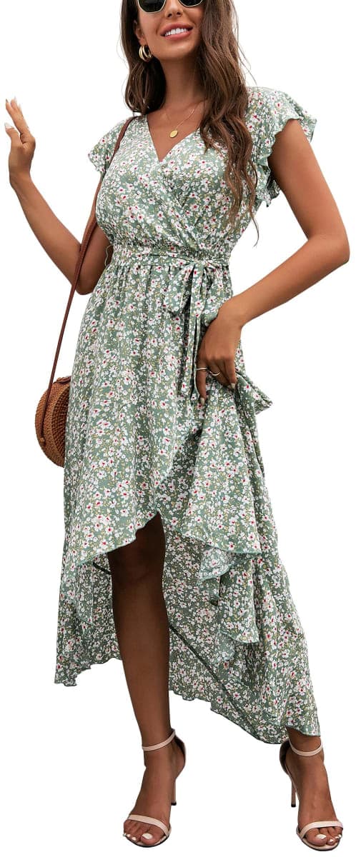 GRECERELLE Women's 2023 Summer Floral Print Cross V Neck Dress Bohemian Flowy Long Maxi Dresses, 16 Fp Cherryblossom-blue, Medium thumbnail 2