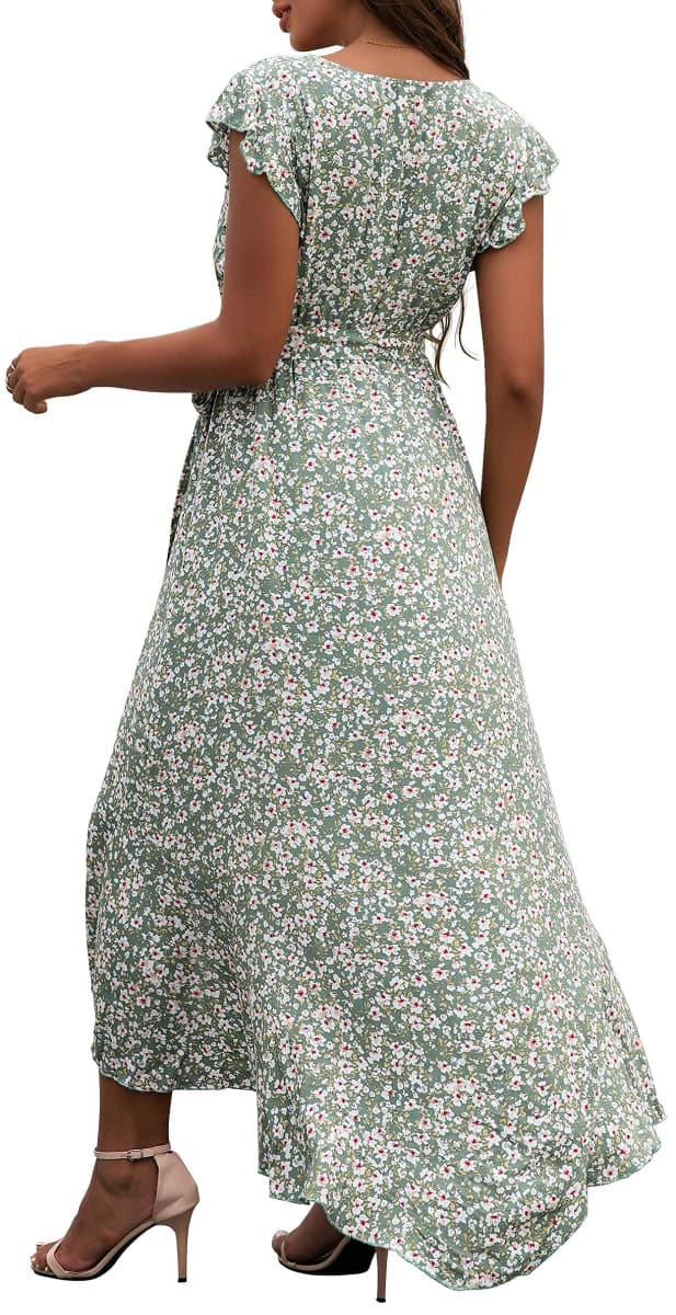 GRECERELLE Women's 2023 Summer Floral Print Cross V Neck Dress Bohemian Flowy Long Maxi Dresses, 16 Fp Cherryblossom-blue, Medium thumbnail 4