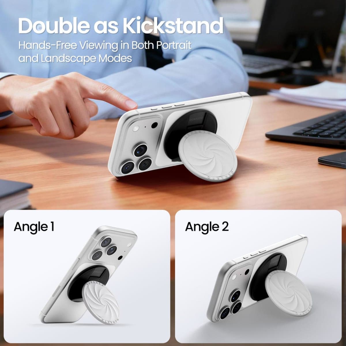 ORNARTO Vortuxe for MagSafe Phone Grip with Kickstand, Soft Liquid Silicone Finger Loop Grip, Phone Ring Holder for Back Premium Build & Comfy Touch,White thumbnail 3